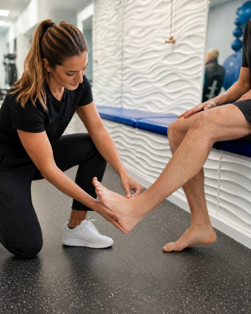 Physical therapist assessing a patient’s foot and ankle during one-on-one treatment at Gramercy Physical Therapy in Manhattan